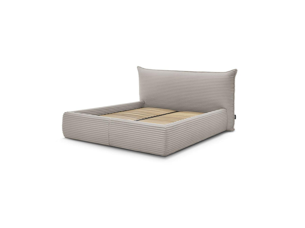 Jade - Cama con arcón con cabecero efecto almohada - Pana gruesa suave