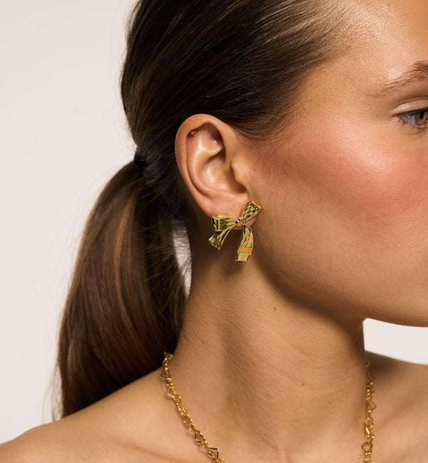 Single Large Bow Stud Earring - Gold or Silver