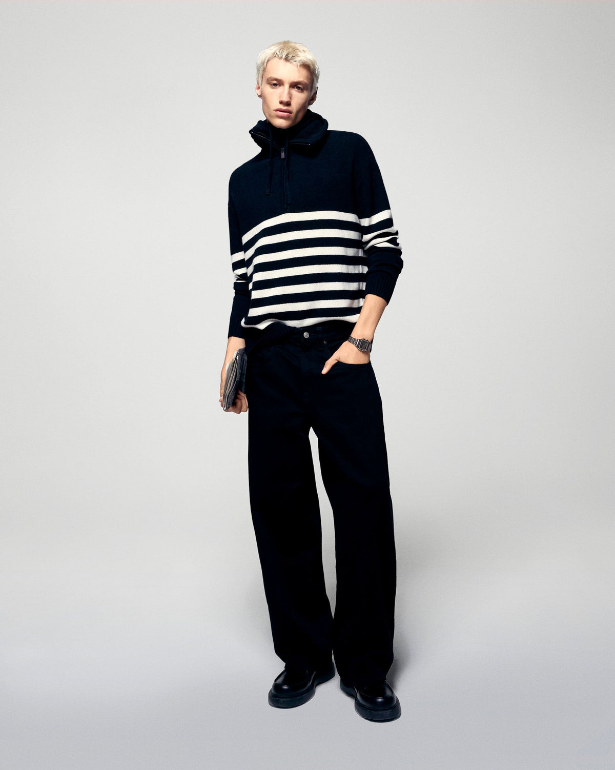 Maglione Mezza Zip Marinière - Noir - Uomo