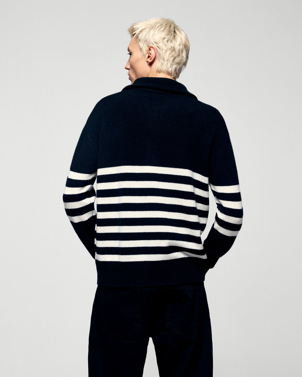 Maglione Mezza Zip Marinière - Noir - Uomo