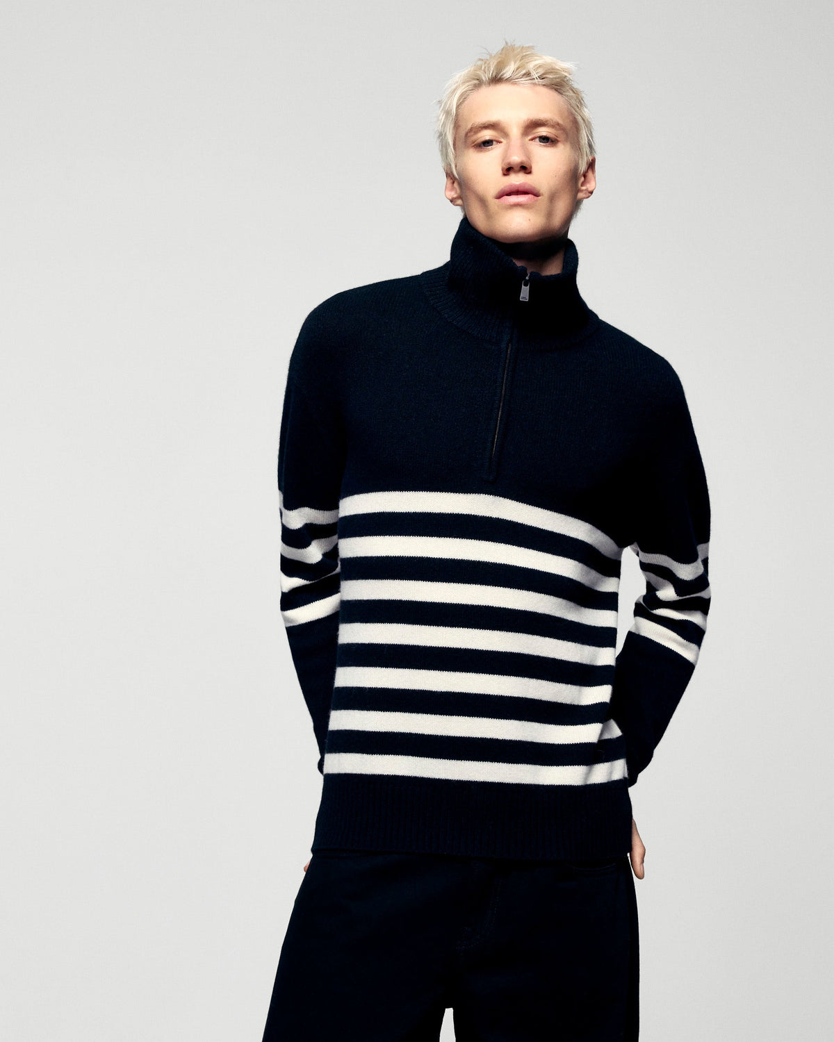 Maglione Mezza Zip Marinière - Noir - Uomo
