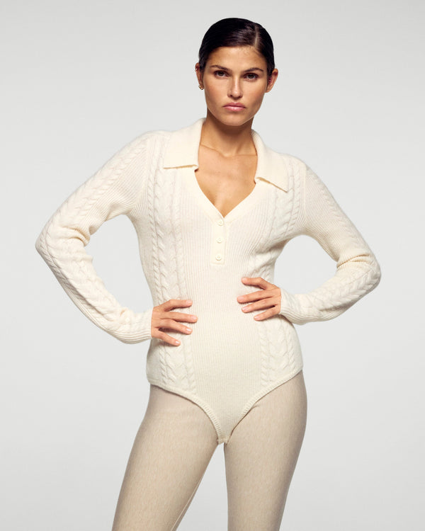 Cable-Knit Long-Sleeve Bodysuit - Ecru - Women