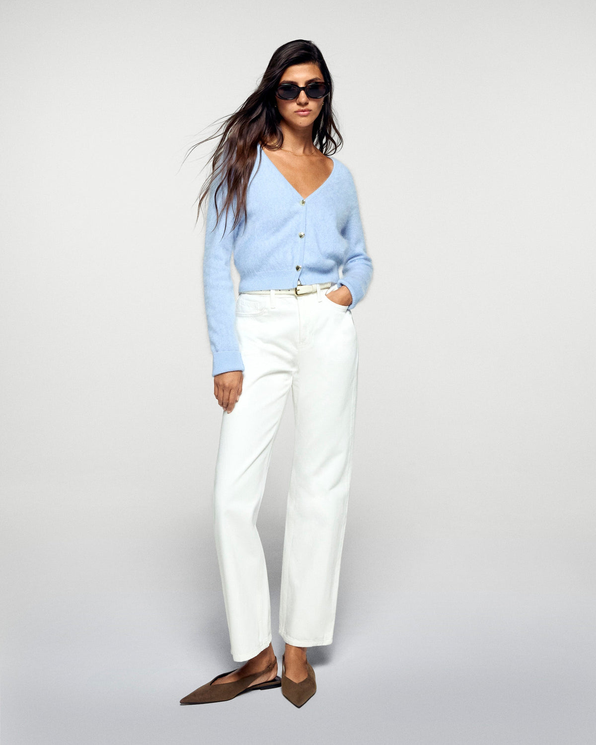 Jersey cárdigan de cachemira cepillada - Smooth Blue - Mujer