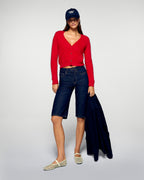 Maglione Cardigan Cashmere Spazzolato - Hot Red - Donna