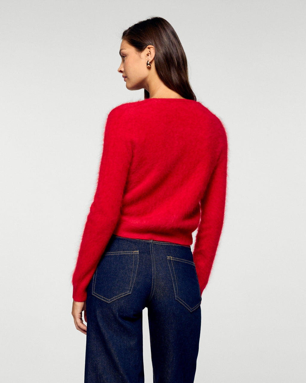 Maglione Cardigan Cashmere Spazzolato - Hot Red - Donna