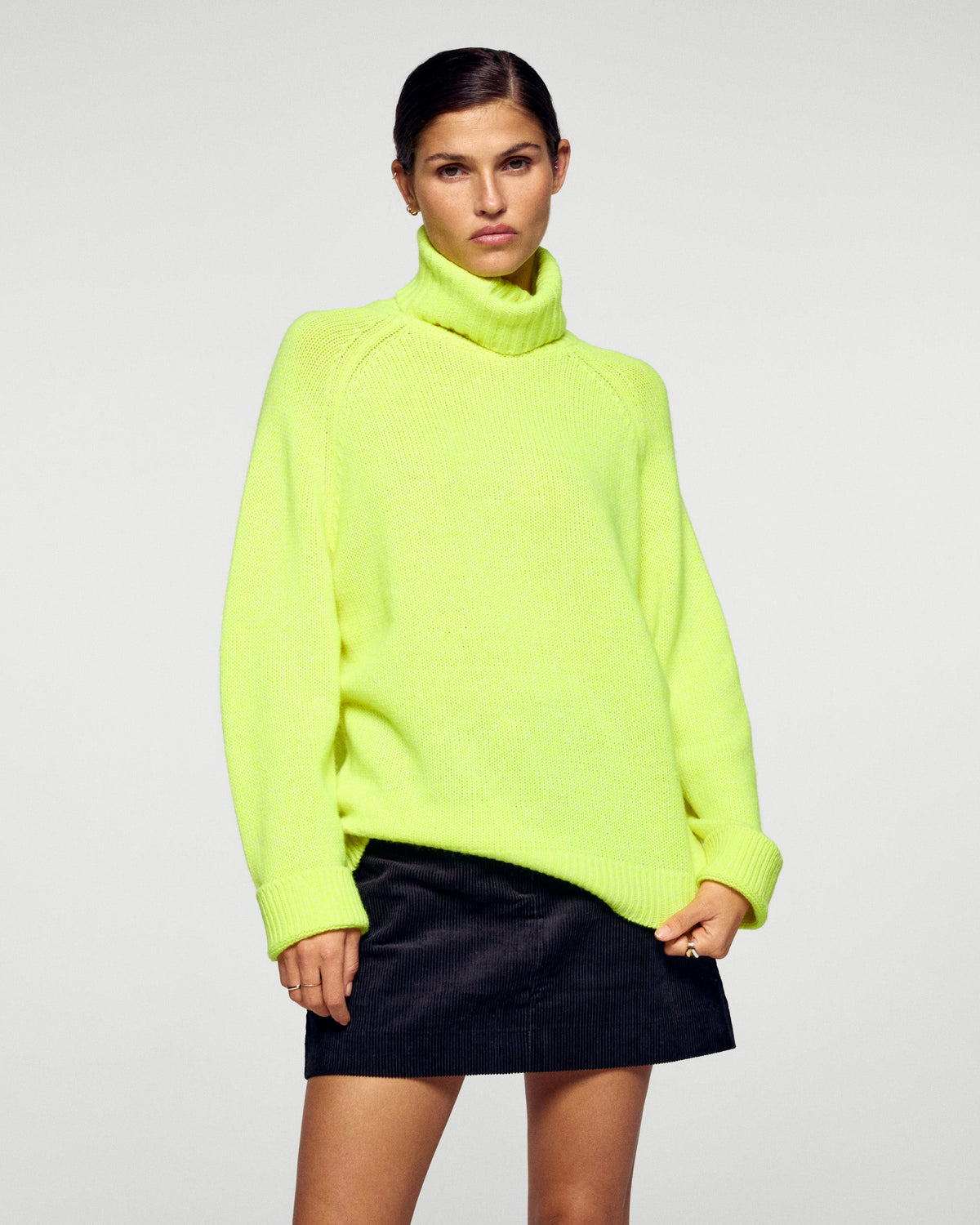 Oversized Roll-Neck Jumper - Yellow Neon - Women
