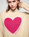 Pull Col Montant Cœur - Beige Chiné - Femme