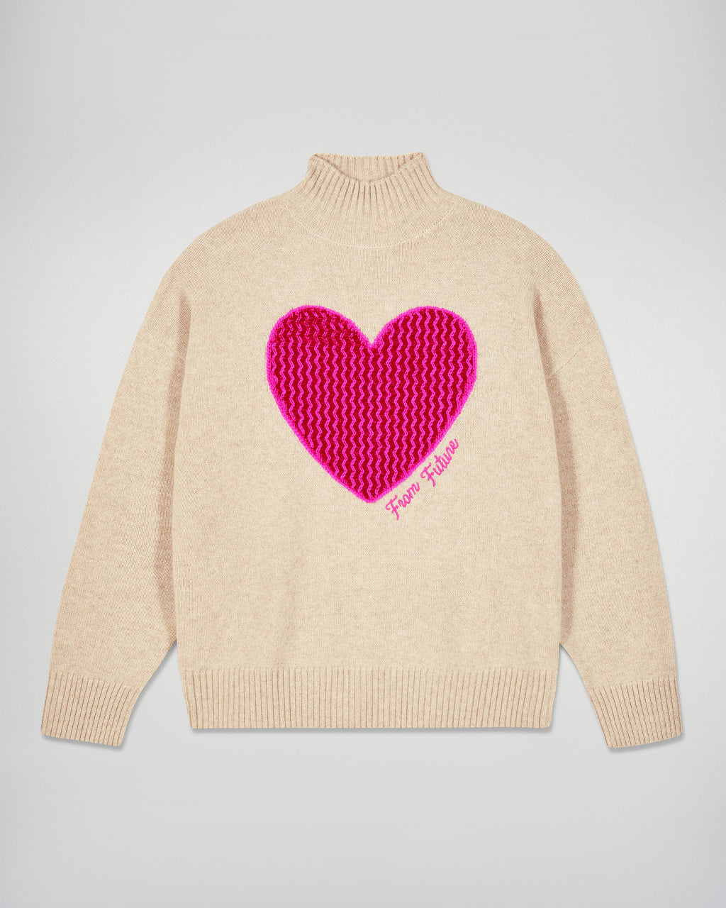 Pull Col Montant Cœur - Beige Chiné - Femme