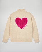 Pull Col Montant Cœur - Beige Chiné - Femme