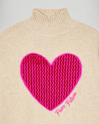 Pull Col Montant Cœur - Beige Chiné - Femme