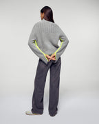 High-Neck Jumper with Contrasting Piping - Dark Mottled Grey - Women