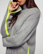 High-Neck Jumper with Contrasting Piping - Dark Mottled Grey - Women
