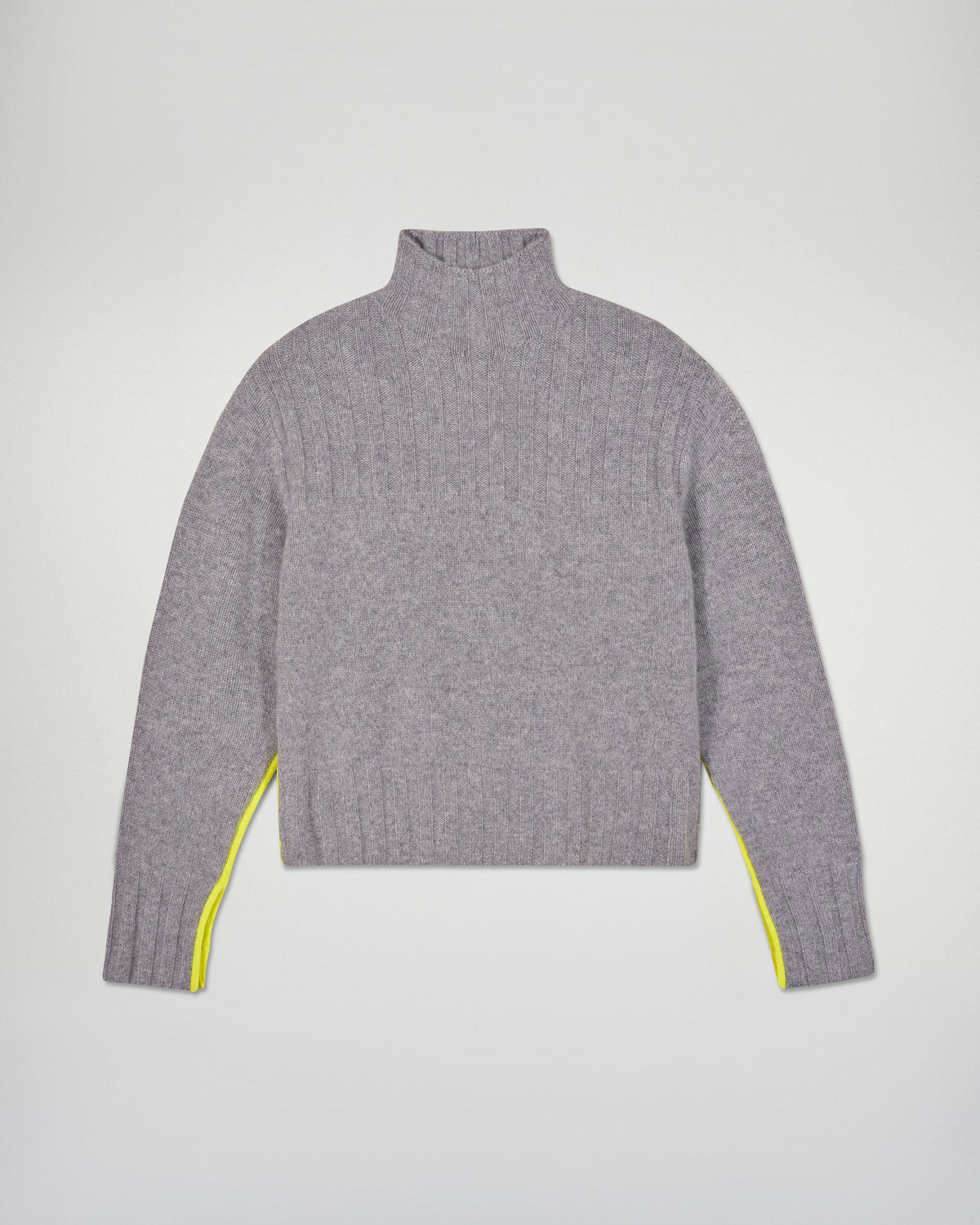 High-Neck Jumper with Contrasting Piping - Dark Mottled Grey - Women