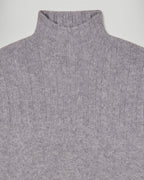 High-Neck Jumper with Contrasting Piping - Dark Mottled Grey - Women