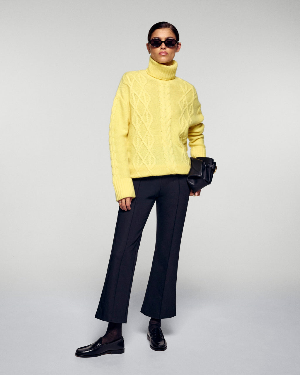 Cable-Knit Roll-Neck Jumper - Creamy Yellow - Women