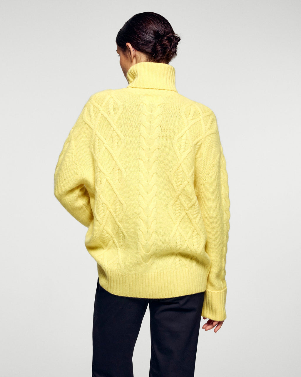 Cable-Knit Roll-Neck Jumper - Creamy Yellow - Women