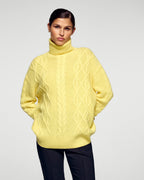 Cable-Knit Roll-Neck Jumper - Creamy Yellow - Women