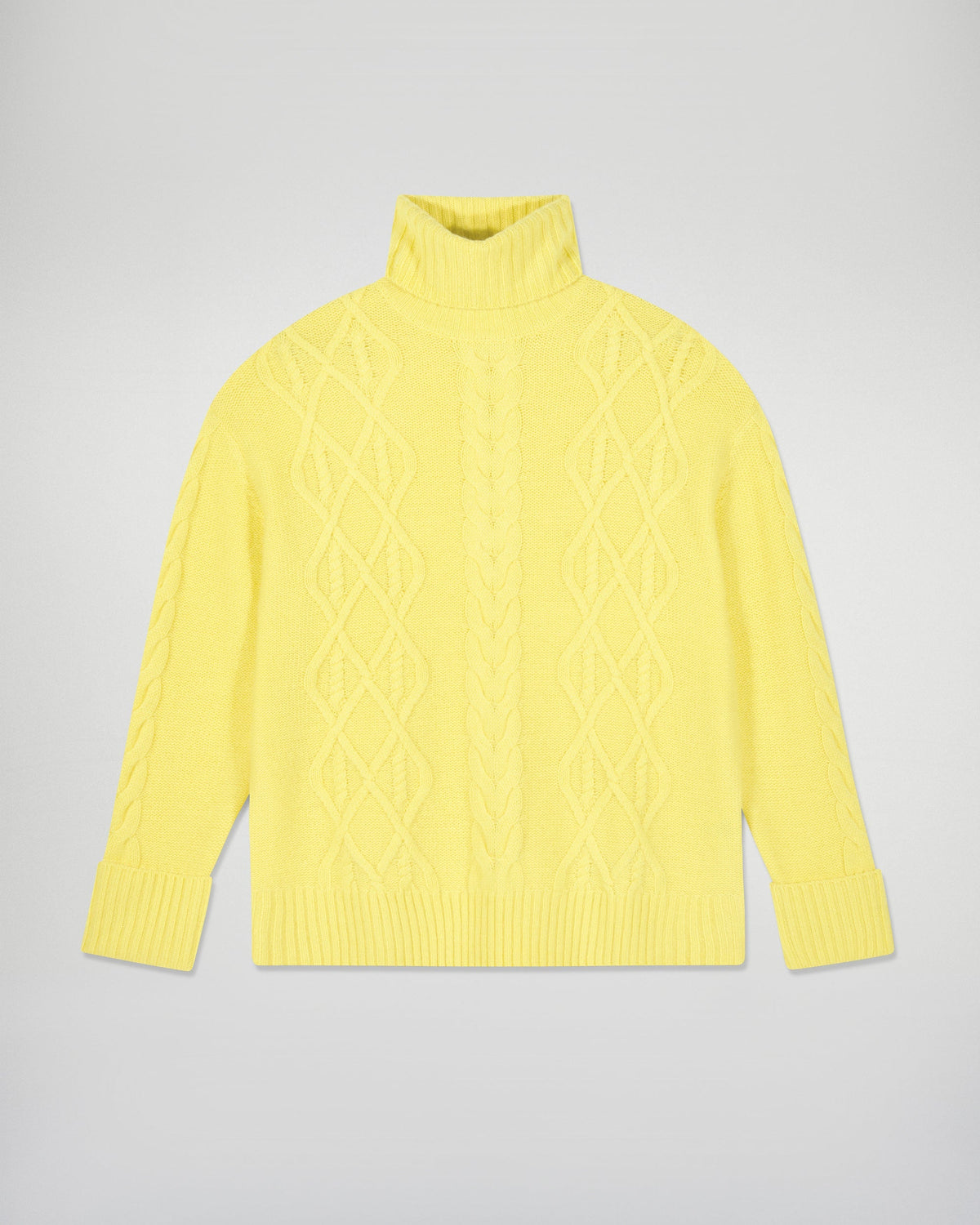 Cable-Knit Roll-Neck Jumper - Creamy Yellow - Women