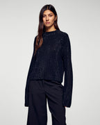 Pull Col Montant À Cotes Et Strass - Noir - Femme