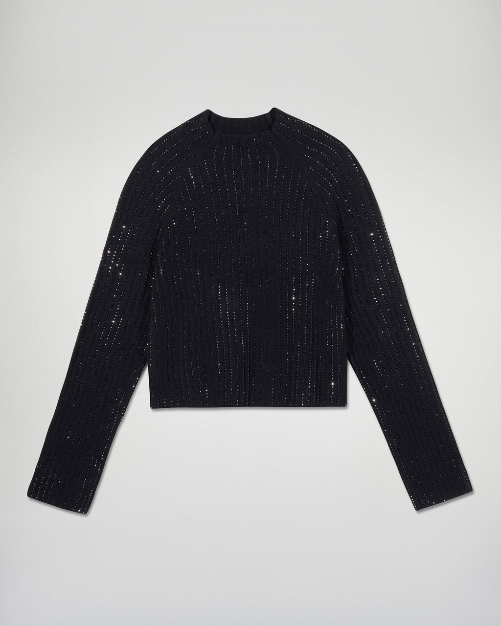 Pull Col Montant À Cotes Et Strass - Noir - Femme