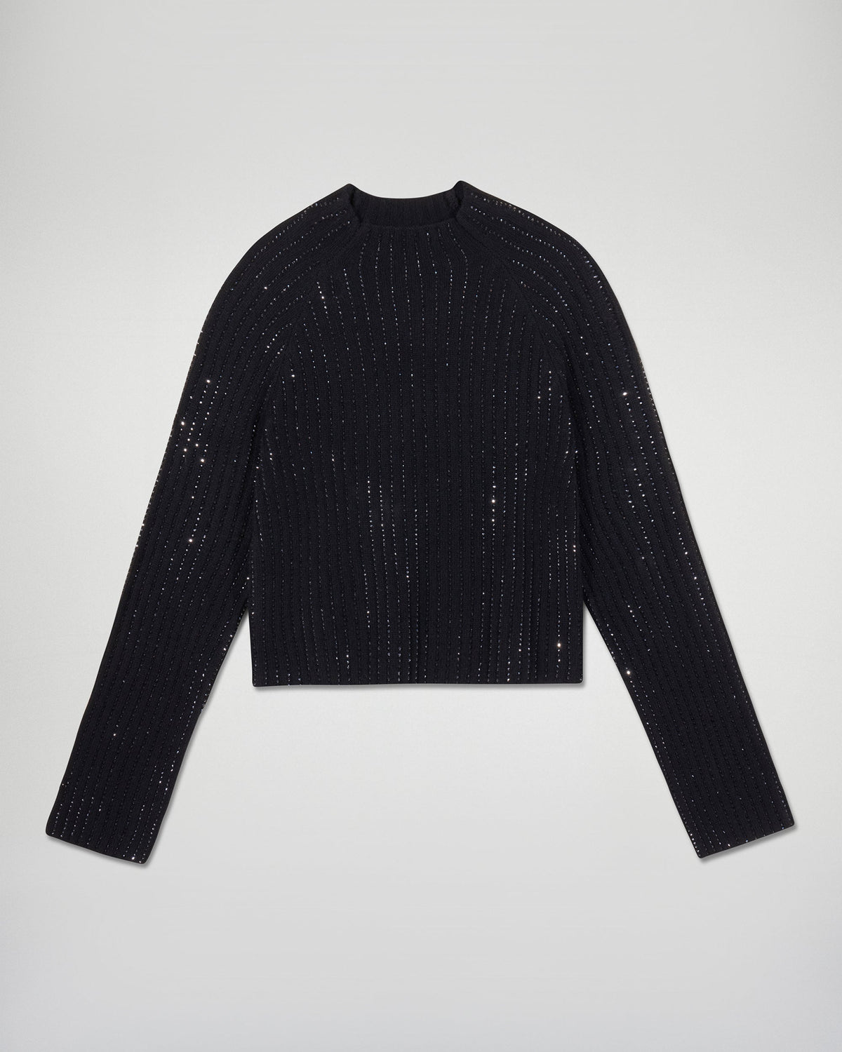 Pull Col Montant À Cotes Et Strass - Noir - Femme
