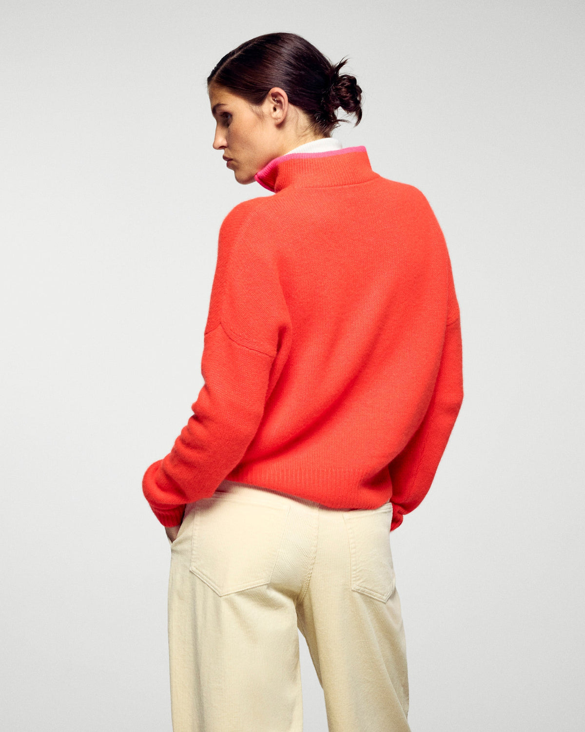 Pull Col Camionneur Liserés Constrastés - Cosmic Orange - Femme