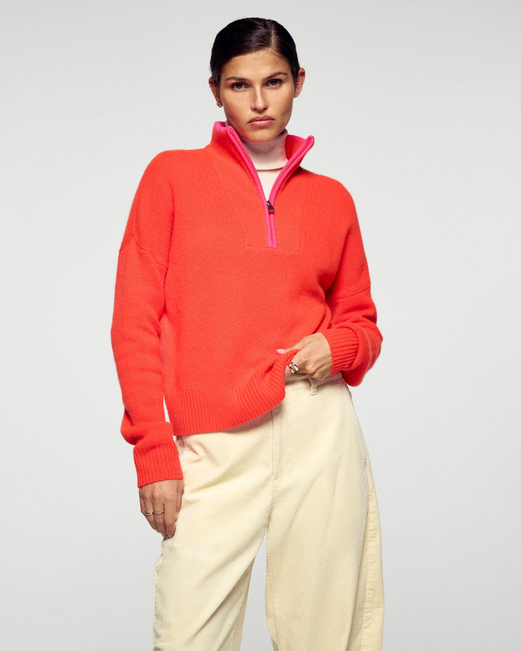 Pull Col Camionneur Liserés Constrastés - Cosmic Orange - Femme