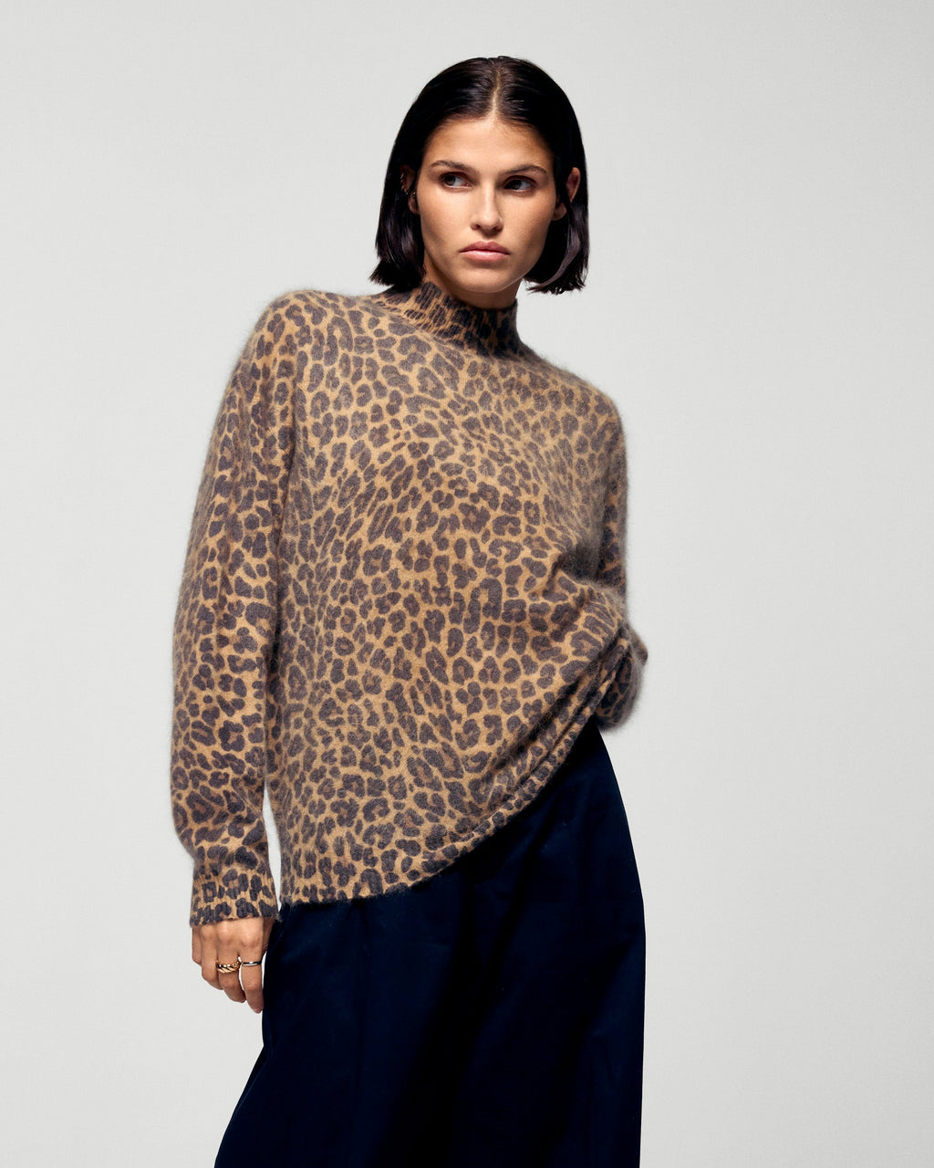 Maglione Collo Lupetto Cashmere Spazzolato Leopardo - Leopard - Donna
