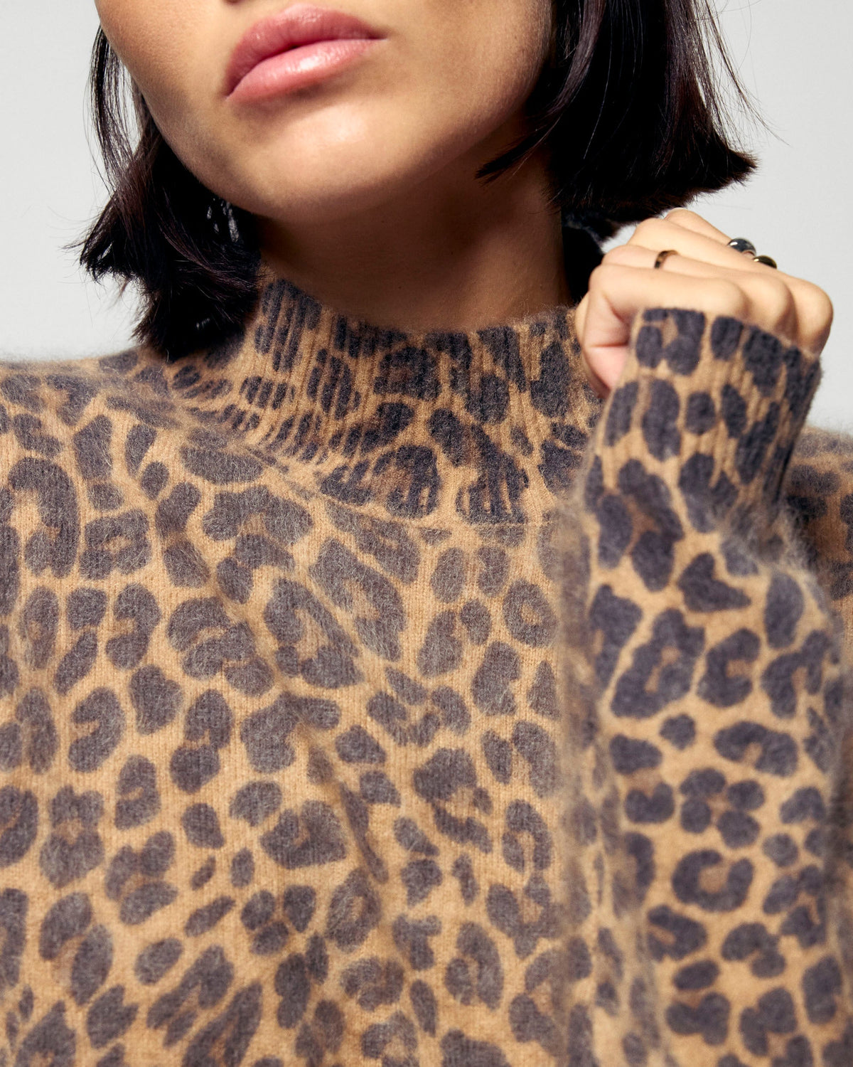 Maglione Collo Lupetto Cashmere Spazzolato Leopardo - Leopard - Donna