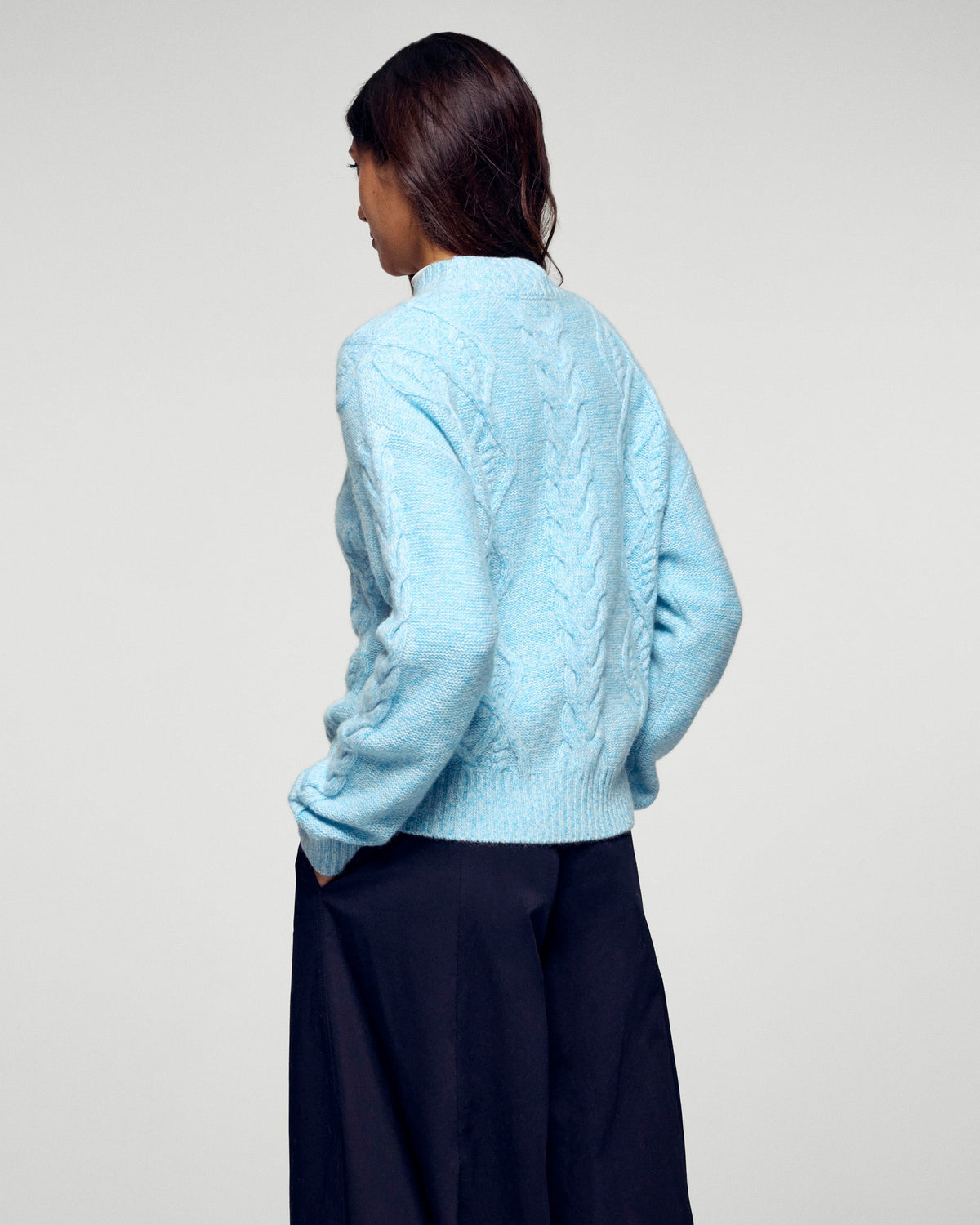 Cable-Knit High-Neck Jumper - Fairytale Blue - Women