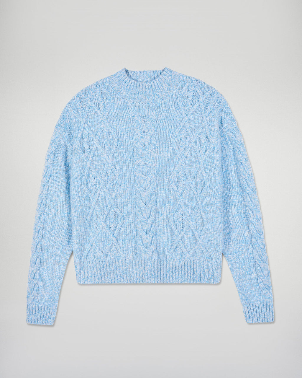 Cable-Knit High-Neck Jumper - Fairytale Blue - Women