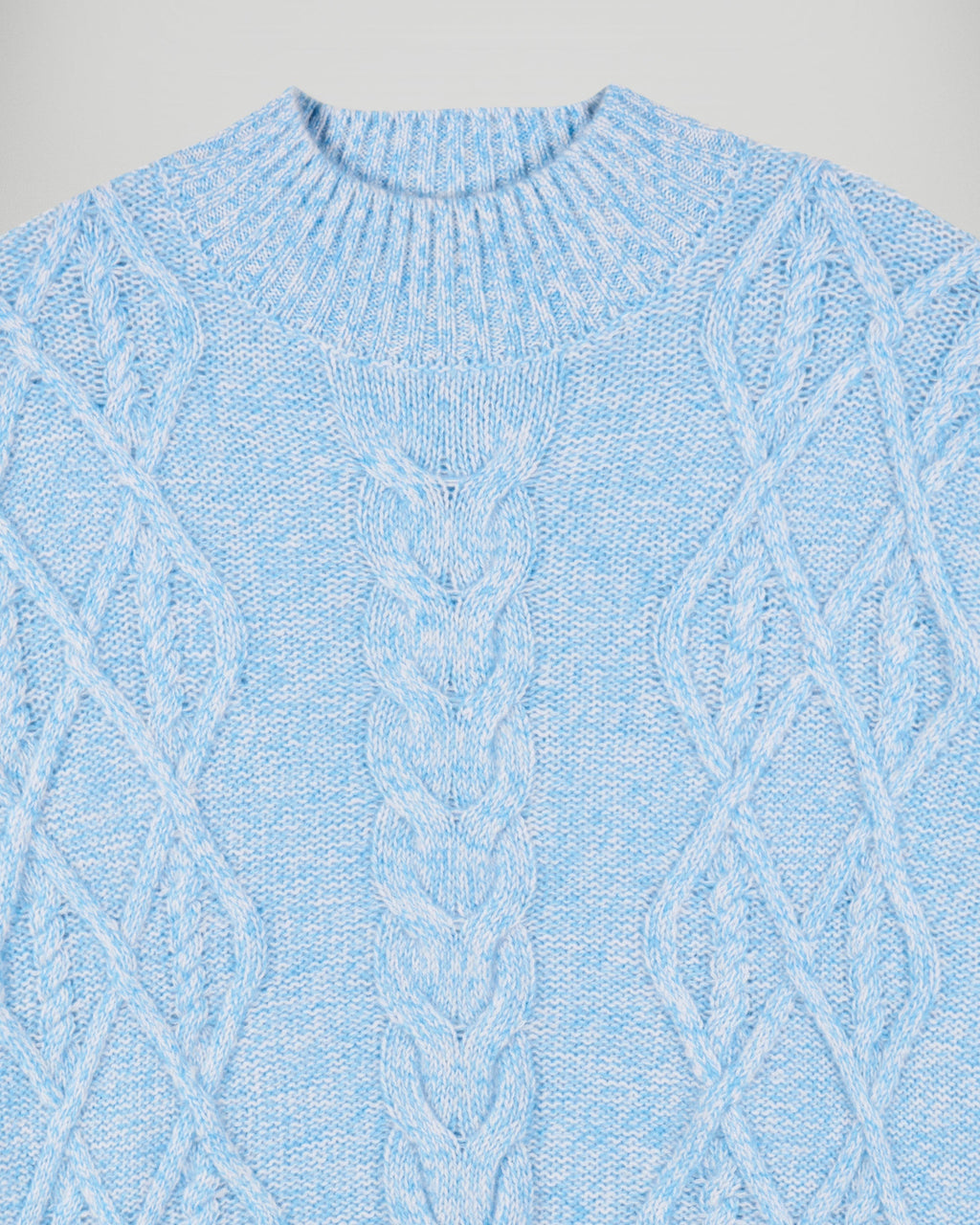 Cable-Knit High-Neck Jumper - Fairytale Blue - Women