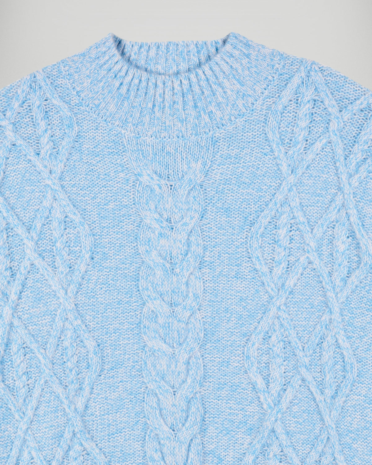 Cable-Knit High-Neck Jumper - Fairytale Blue - Women