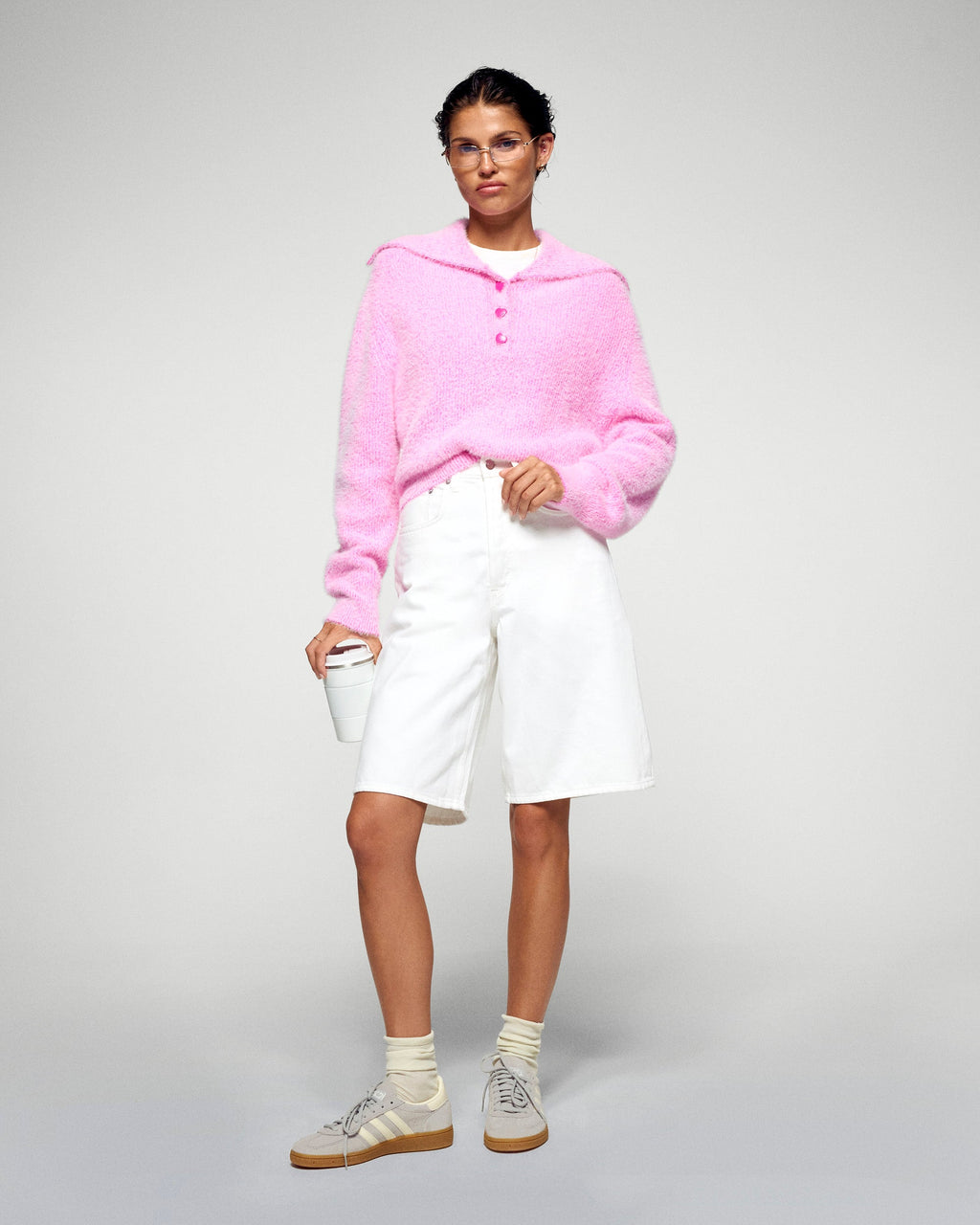 Polo-Neck Jumper - Snowy Pink - Women