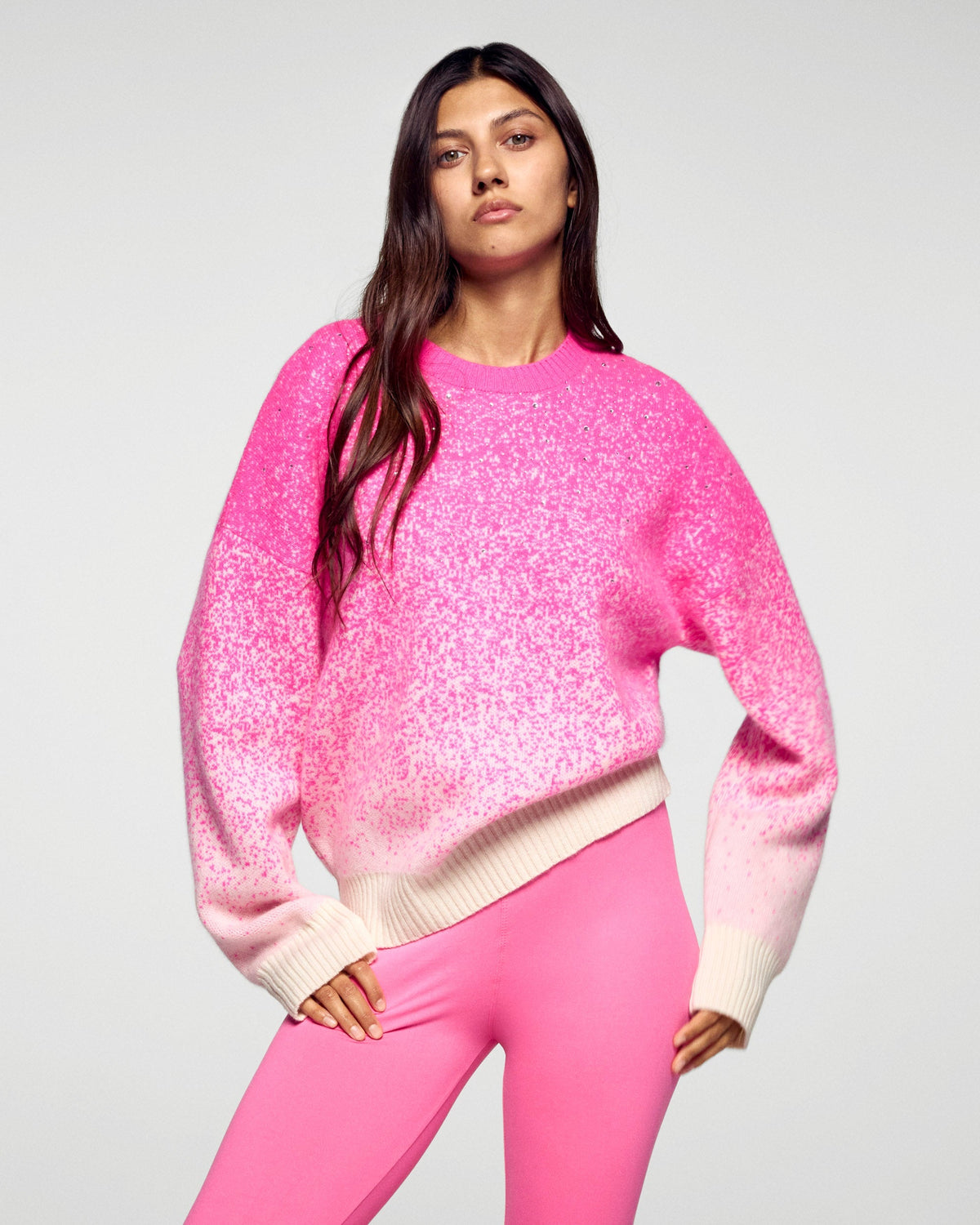 Pull Col Rond À Strass - Cosmic Pink - Femme
