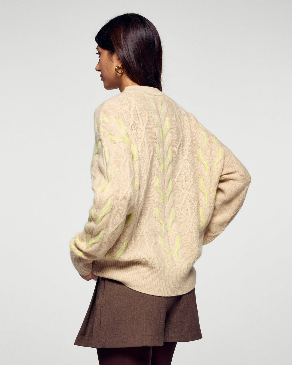 Maglione Girocollo A Trecce Bicolori - Beige Chiné - Donna