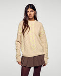 Maglione Girocollo A Trecce Bicolori - Beige Chiné - Donna