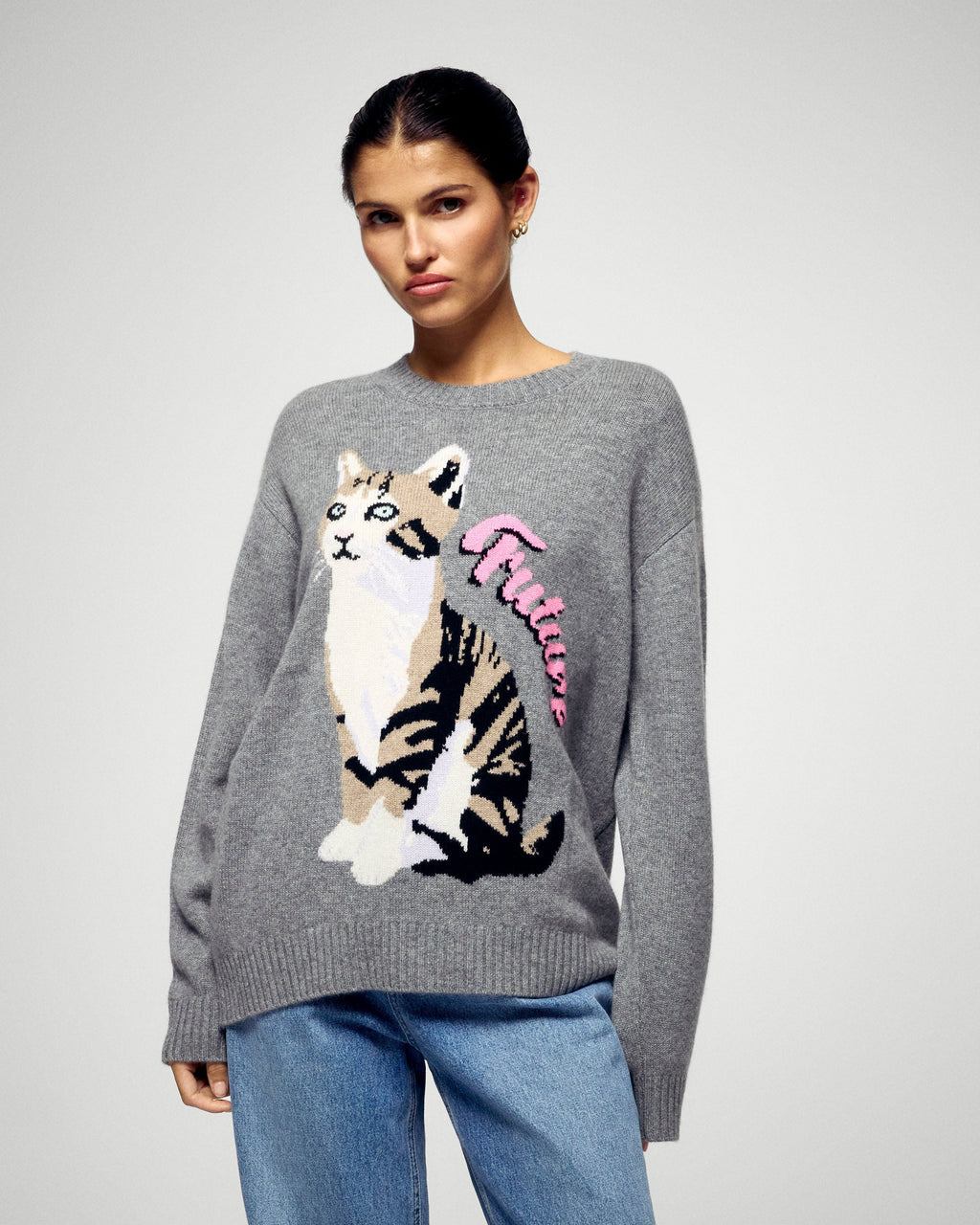 Jersey de cuello redondo - Gris jaspeado oscuro - Mujer