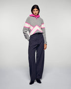 Maglione Girocollo Con Righe A Contrasto - Grigio Melange Scuro - Donna