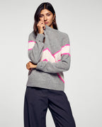 Maglione Girocollo Con Righe A Contrasto - Grigio Melange Scuro - Donna