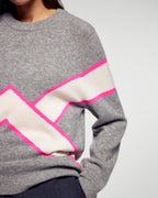 Maglione Girocollo Con Righe A Contrasto - Grigio Melange Scuro - Donna