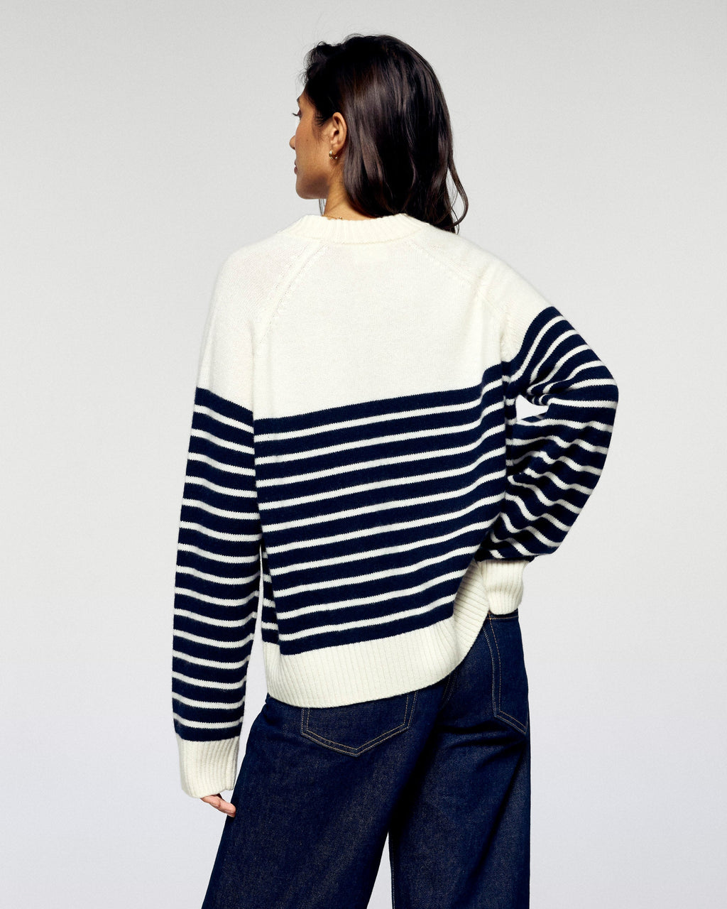 Maglione Girocollo a Righe Cuore - Ecru - Donna