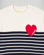 Maglione Girocollo a Righe Cuore - Ecru - Donna