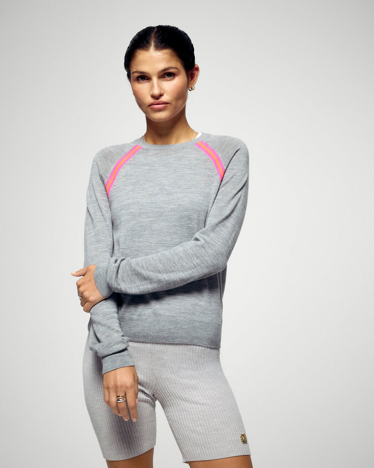 Jersey de Cuello Redondo - Gris Jaspeado Oscuro - Mujer