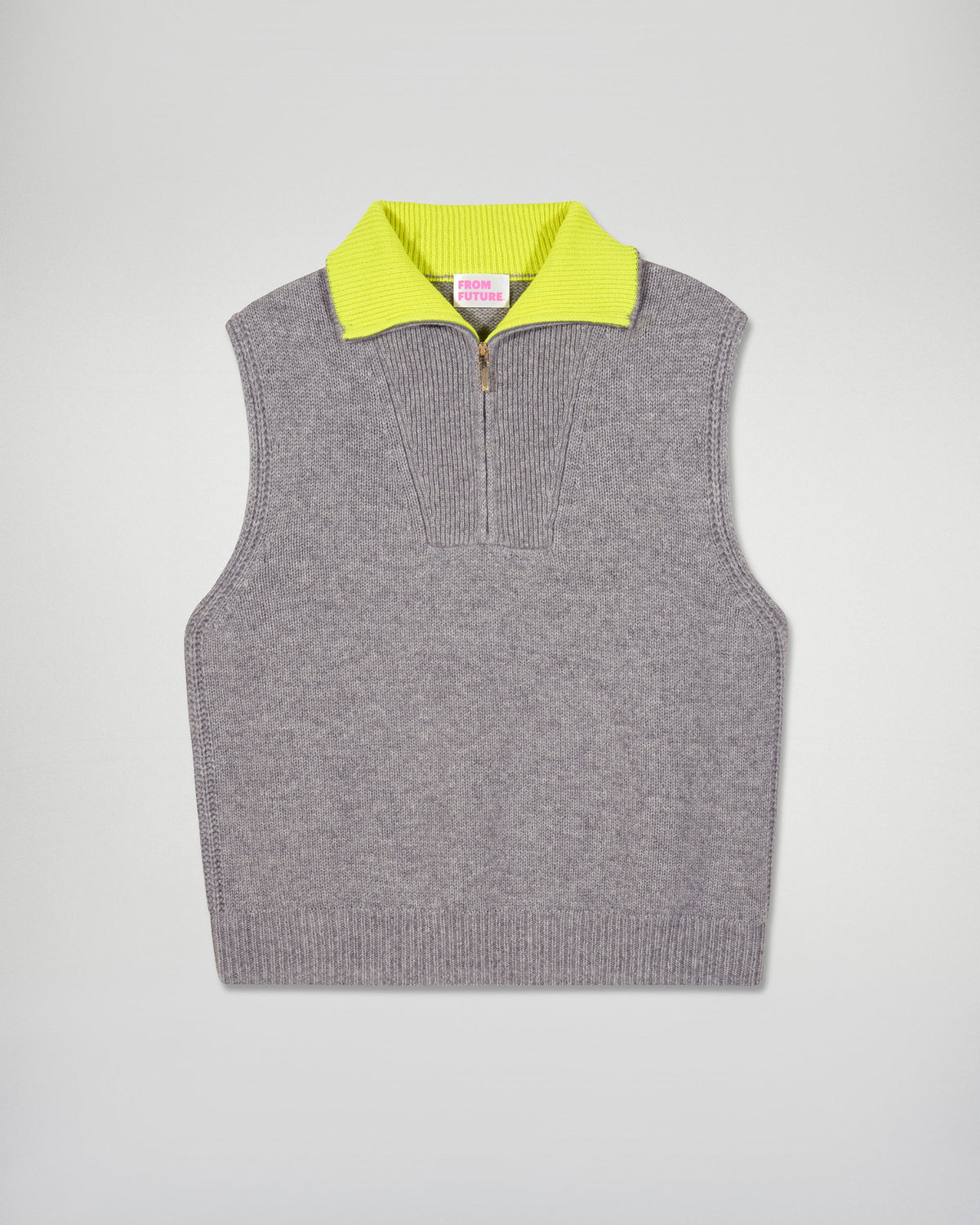 Pull Sans Manches Col Contrasté - Gris Chiné Foncé - Femme