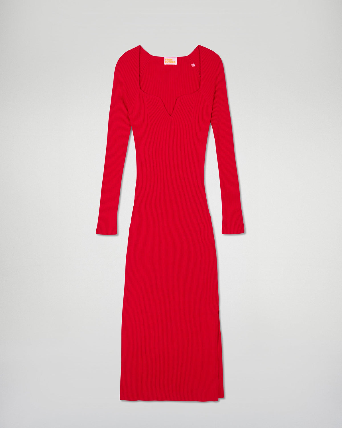 Vestido de manga larga con escote corazón - Rojo intenso - Mujer