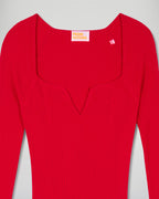 Vestido de manga larga con escote corazón - Rojo intenso - Mujer