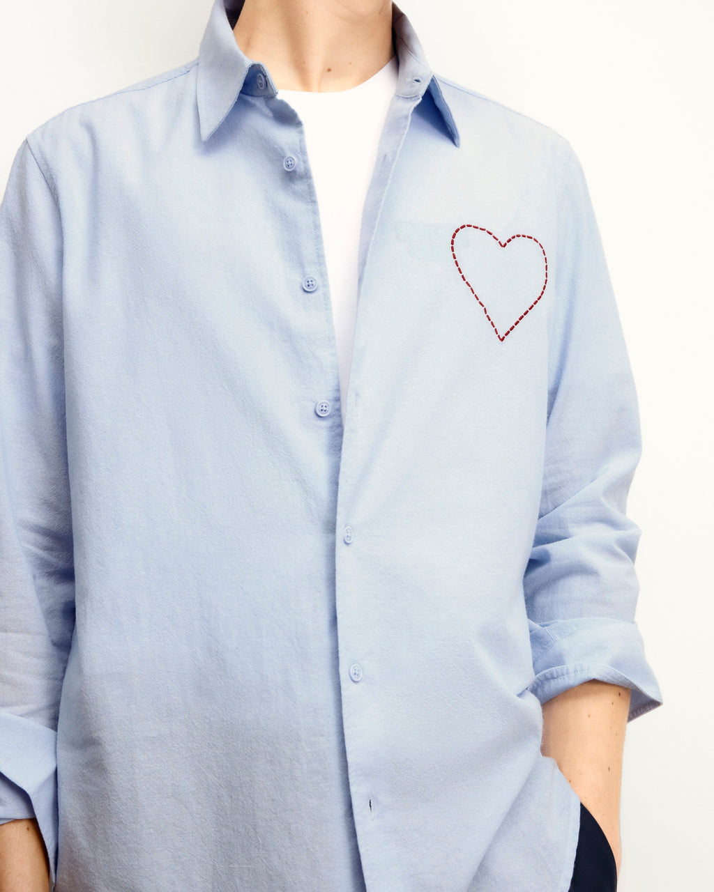 Camicia a Maniche Lunghe Cuore Ricamato - Celeste - Uomo