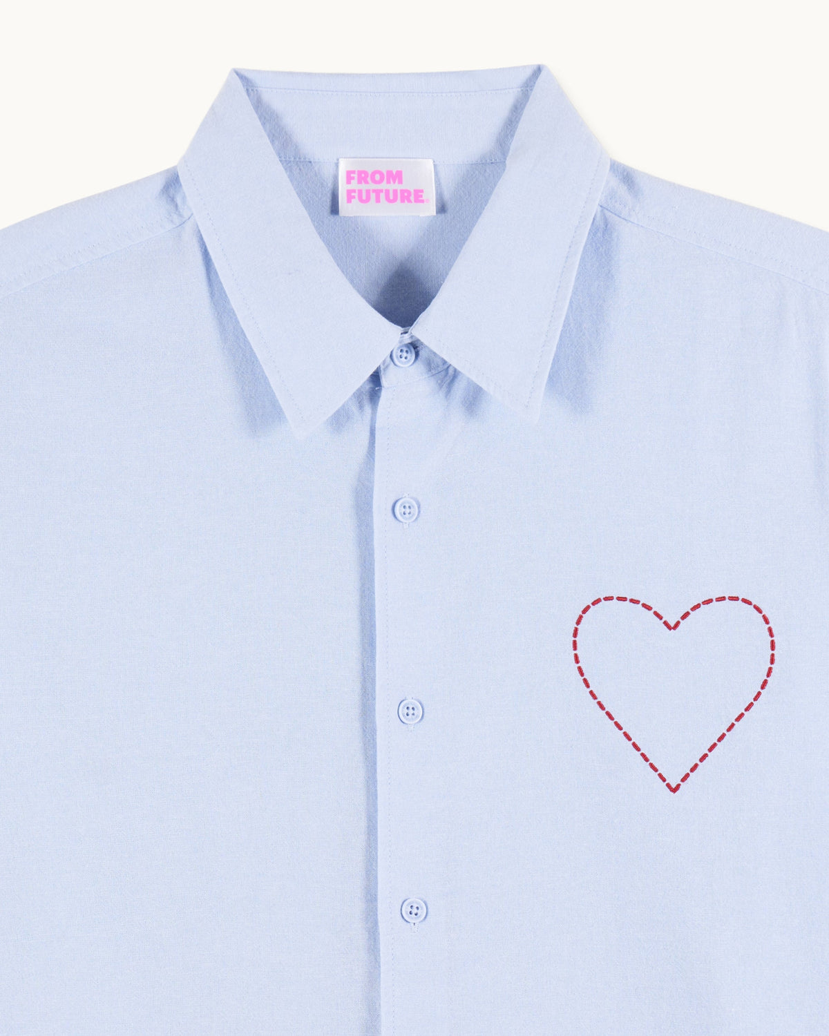 Camicia a Maniche Lunghe Cuore Ricamato - Celeste - Uomo