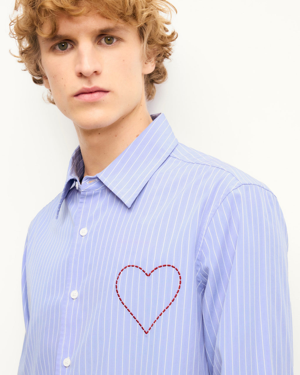 Camicia Maniche Lunghe Cuore Ricamato - Azzurro Rigato - Uomo
